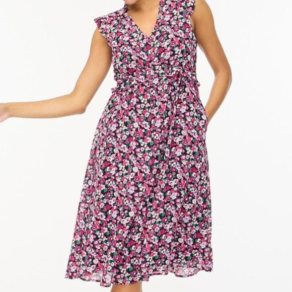 Nwt J Crew Cap Sleeve Ruffle Tiered Pleated Floral Print Midi Dress with pockets - Picture 6 of 8